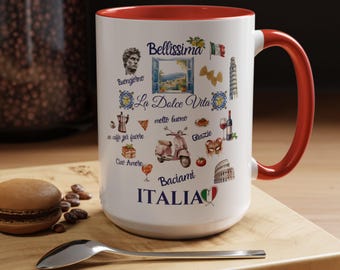 Taza de café de Italia: la dolce vita, regalo de viaje, mediterráneo, amantes del idioma italiano, palabras italianas