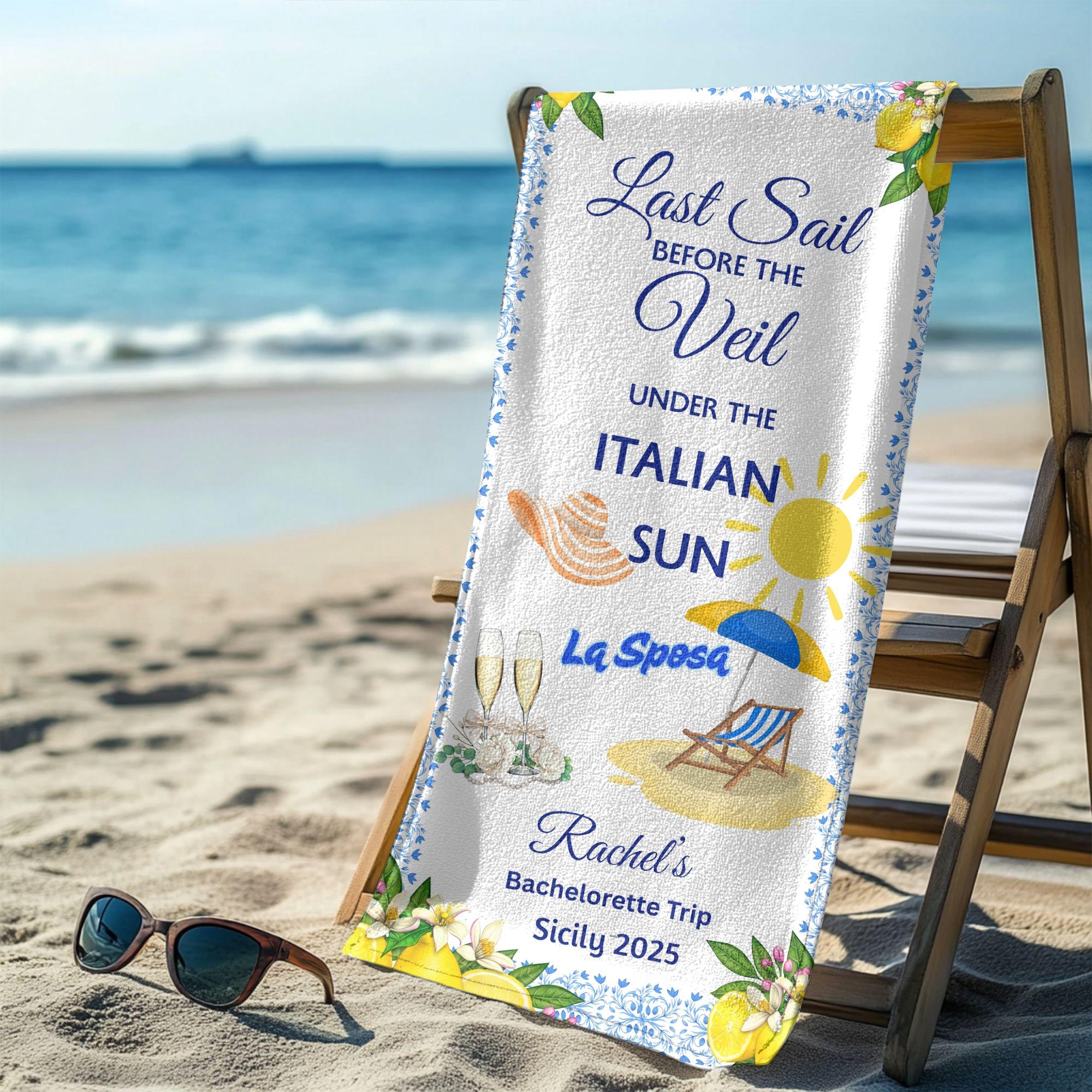 パーソナライズされた独身パーティー用ビーチタオル：ヴェールの下の