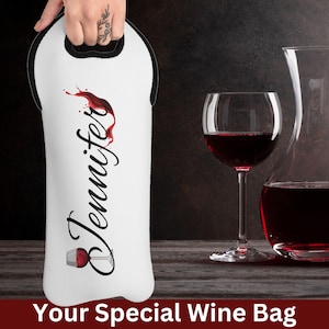 Wine Tote Bag, Personalized Wine Carrier, Wine Lover Gift, Wine Accessories, Custom Name Wine Bag, Single Bottle Wine Tote