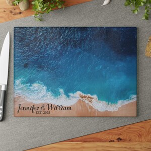 Personalized Ocean and Sand Glass Cutting Board - Wedding Gift, Custom Names, Date, Kitchen Decor, Housewarming Present,chopping board