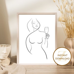 Weinliebhaber, Weinglas, Glas Wein Druck, Rotwein Poster, Frau trinkt Wein, Alkohol Line Print