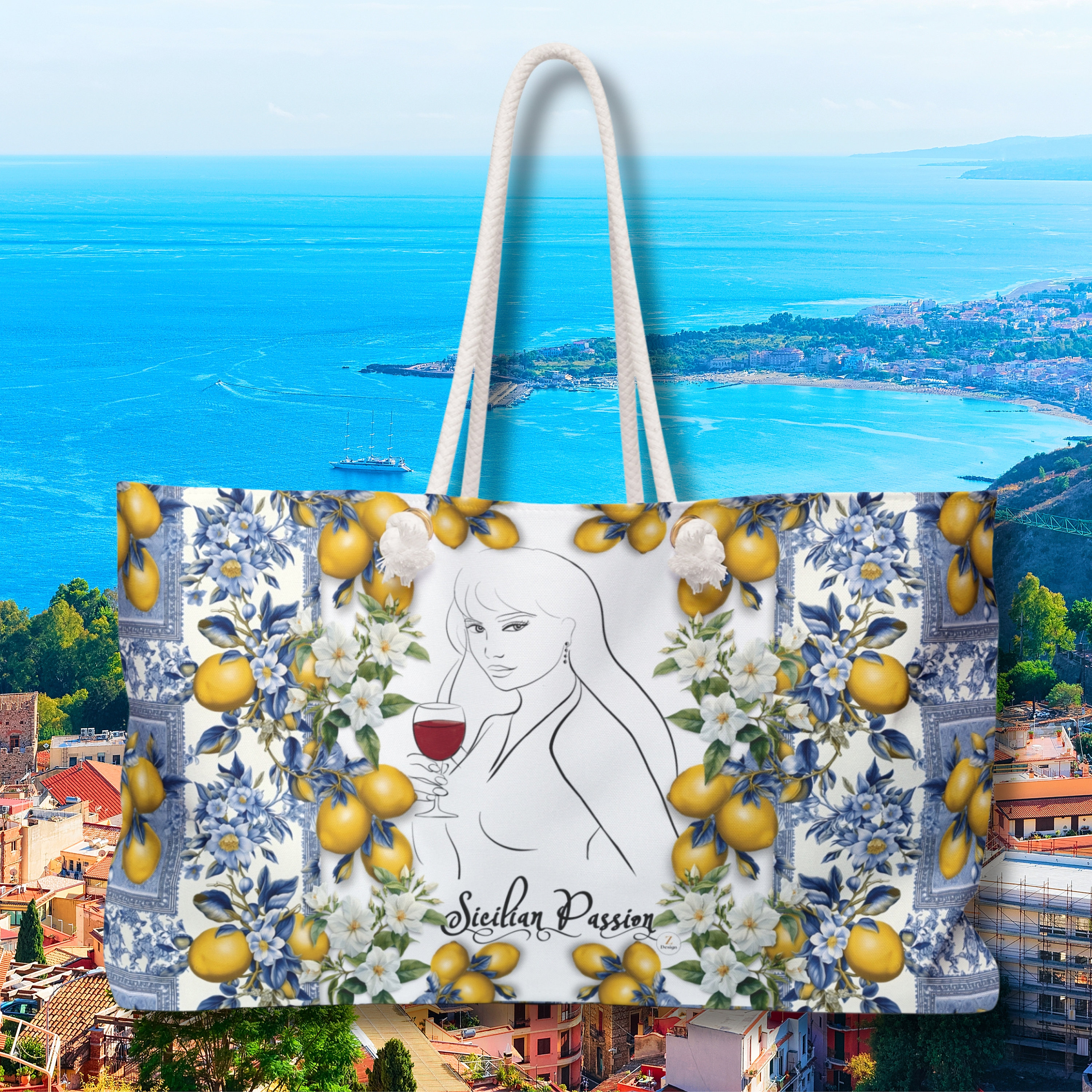 Lemon Print Beach Bag: Sicilian Tile Summer Tote - Etsy