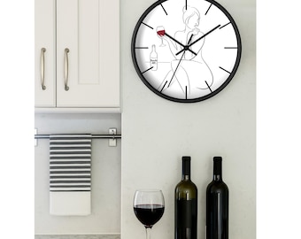 Reloj de pared con diseño de líneas de dama: decoración moderna para amantes del vino