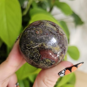 Mystic Bloodstone Natural Crystal Sphere, Dragon Blood Polished Crystal Ball with Acrylic Stand 146g
