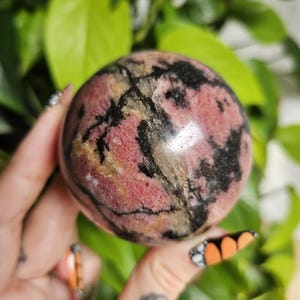 Pink Rhodonite Natural Crystal Sphere, Crystal for Love, Polished Crystal Ball with Acrylic Stand 522g