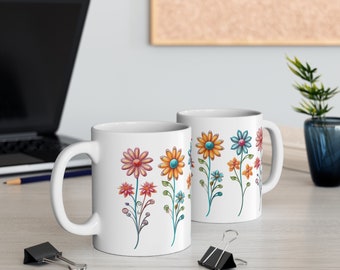 Floral Pattern Ceramic Mug for Coffee and Tea Lovers | Gift for Coffee and Tea Lovers | Ceramic Mug 11oz