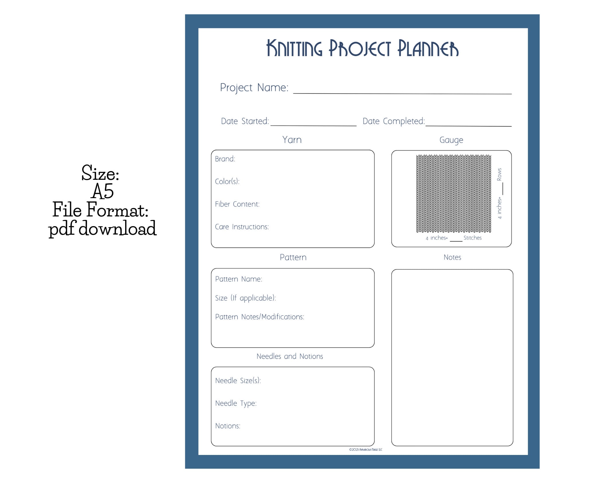 The Knitting Project Planner | Digital Download | A5 Size - Etsy