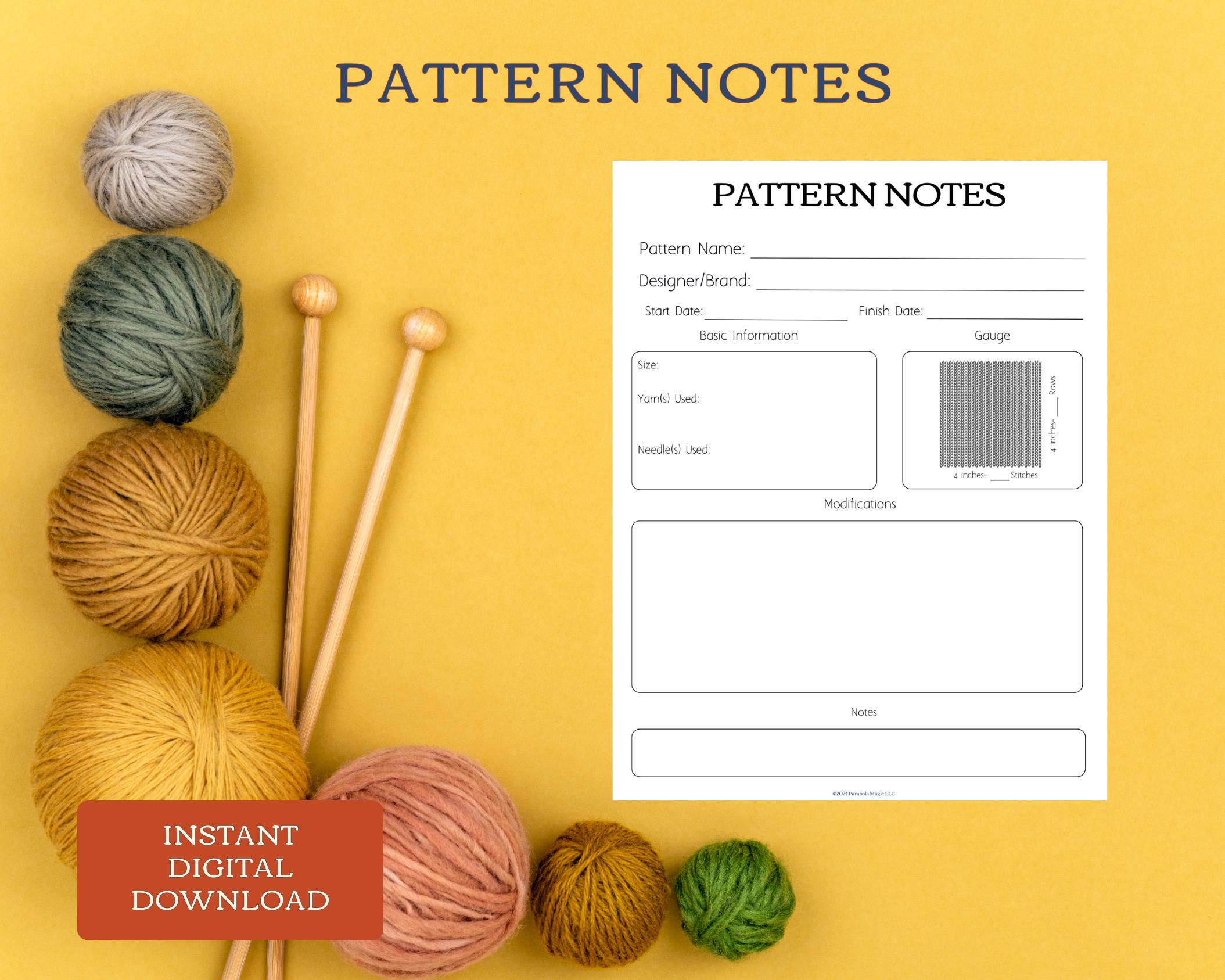 Knitting Pattern Notes Page - Etsy