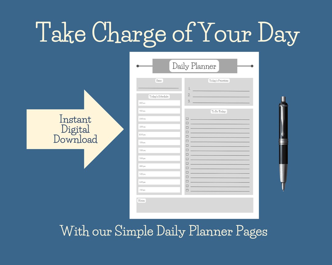 Simple to Use Daily Planner Page Digital Download Etsy
