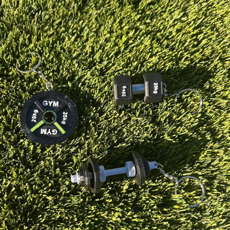 Gym Based Keychains 3D Printed Gym Keychain – Dumbbell | Barbell | 25kg Weight Plate ...