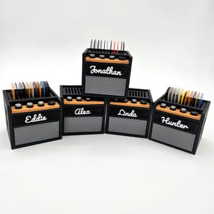 Customizable 3D Printed Guitar Amp Pick Holder with Drawer | Holds 11 Picks on Top + Extra Storage - Great Fathers Day Gift!