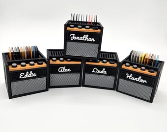 Customizable 3D Printed Guitar Amp Pick Holder with Drawer | Holds 11 Picks on Top + Extra Storage - Great Fathers Day Gift!