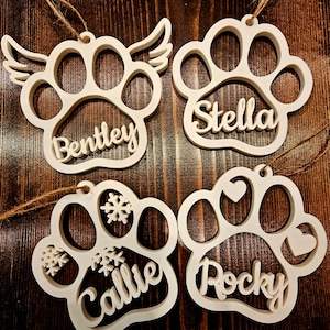 Pet Paw Ornament Personalized - Custom Christmas Ornament - Sentimental Gift Idea - Memorial Ornament