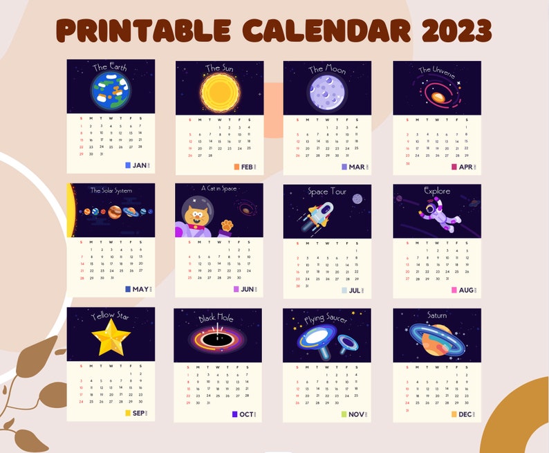 2023 Calendar / Printable Space Calendar 8.5 X 11 Inch / Wall - Etsy UK