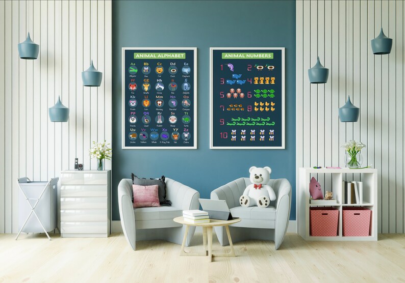 Animal Alphabet and Numbers Poster ABC Poster Space | Etsy