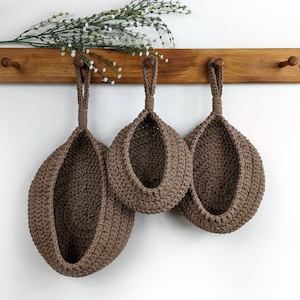 Set of 3 Teardrop Hanging Storage Baskets, Kitchen Bathroom Organiser, Woven Wall Storage Baskets