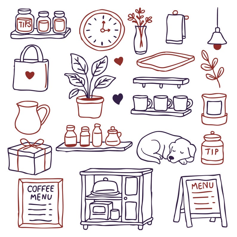 Cozy Cafe Clipart SVG: Hand-drawn Coffee Shop Interior (digital ...