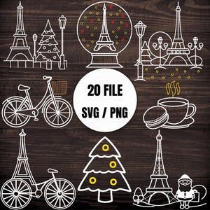 christmas paris svg , Eiffel Tower Svg, Paris svg files for cricut Paris PNG files travel clip art Notre Dame SVG parisian clipart