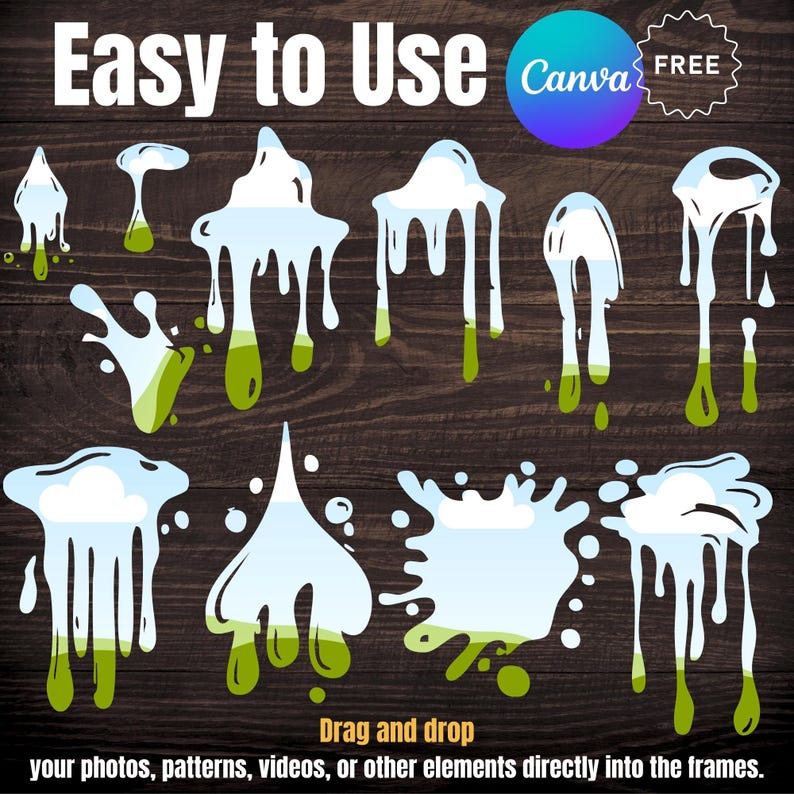 Dripping Paint Canva Frame Template: Drag & Drop Borders (digital ...