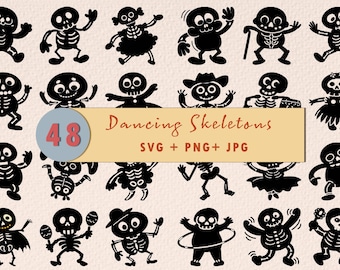 Dancing Skeleton Clipart: Funny Halloween SVG PNG JPG Bundle (Digital Download)
