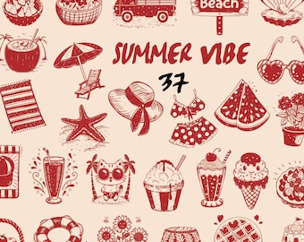 Sommarstrandsemester Clipart: Tropiska klotter SVG PNG JPG (digital nedladdning)