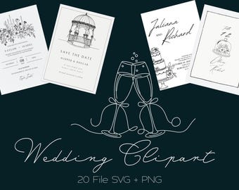 Wedding Line Art SVG Clipart: Invitations, Cards, & Decor (Digital Download)