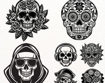 Skull SVG Bundle, Floral, Pirate, Sugar Skull Designs (Digital Download)