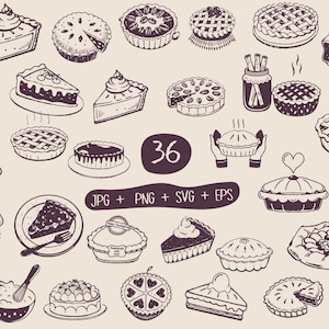 Hand Drawn Pie SVG, Vintage Bakery Graphics, Apple Pie, Cherry Pie, Thanksgiving Dessert Art , Thanksgiving dessert PNG , vintage bakery