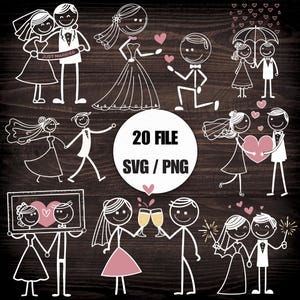 Pacchetto SVG matrimonio con figure stilizzate, svg matrimonio cricut, SVG San Valentino, SVG amore, svg carino, scarabocchi per inviti di nozze, stampe artistiche vettoriali
