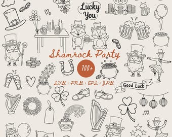 St. Patrick's Day Clipart Bundle, Hand Drawn, PNG SVG EPS