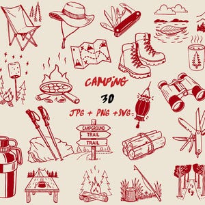 Camping SVG Clipart , Outdoor Adventure Line Art, Hiking Illustrations, Wilderness Survival Icons, Rustic Nature , wilderness survival icons