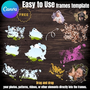 brush stroke canva frames, Bleach effect Distressed Torn Edge Canva Frame , Drag and Drop, Template Canva , Editable Template