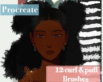 12 pinceles para cabello rizado Procreate: cabello 3B a 4C