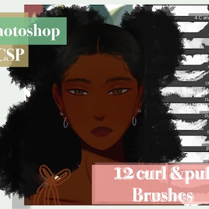 12 photoshop/clip studio paint curly hair brushes| brushes puffs and curls for adobe and CSP | type 3&4 hair 3B to 4C