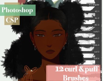 Curly Hair Brush Set: Photoshop & Clip Studio Paint (Digital Download)