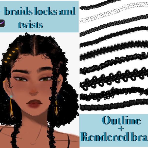 22+ braid locs and twist brushes for procreate l natural stamps for procreate l curly hair