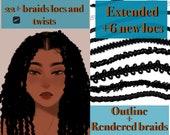 Procreate Hair Brush Set: Locs, Braids, Twists (22+ Stamps) Extended pack