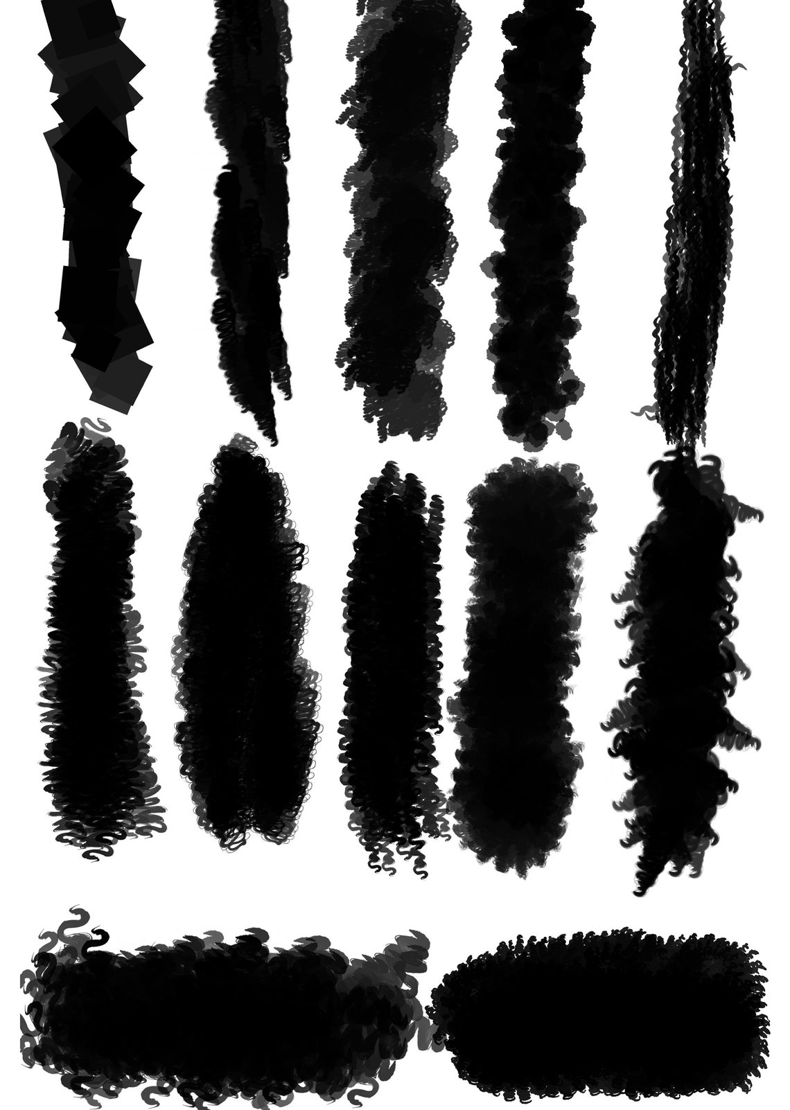 12 Studio Paint Curly Hair Brushes Brushes Puffs and Curls for Adobe and CSP Type