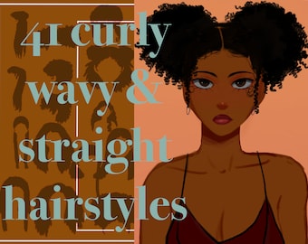 41 Natural hair Hairstyles Stamps for Procreate: Curly & Afro Hair