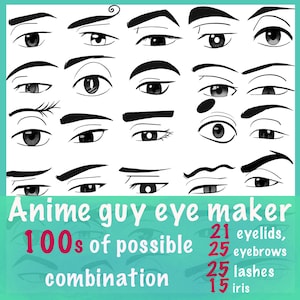 Anime guy eye maker for procreate 100 of possible combination procreate eye stamps 50 eyebrows&lashes  21 eyelids and 15 iris eyebrow brush