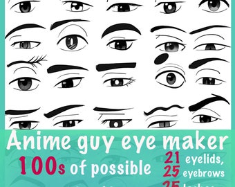 Anime guy eye maker for procreate 100 of possible combination procreate eye stamps 50 eyebrows&lashes  21 eyelids and 15 iris eyebrow brush