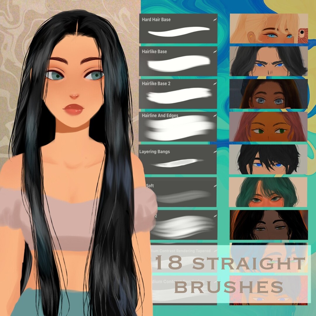 18 Hair Brushes for Procreate for Easy Rendering for Straight Etsy