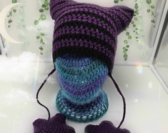 cat ear flap hat | puffy dangling stars y2k cat hat beanie