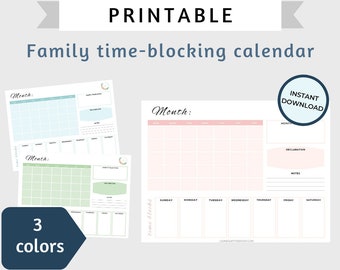 Family Time-Blocking Calendar |  Instant Download