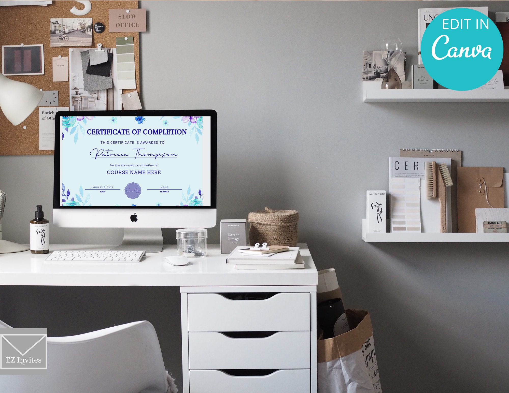 Floral Certificate of Completion Template: Editable Canva Design ...