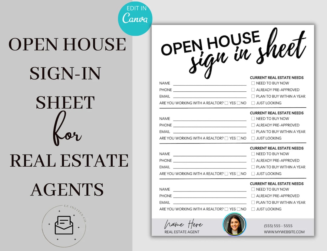 Open House Sign-in Sheet | Editable Canva Template for Real Estate ...