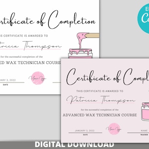 Wachsende Zertifikatsvorlage | Bearbeitbares rosa Marmor Canva Design für Kosmetikerinnen