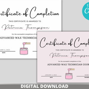 DIY Abschlusszertifikat, einfache Vorlage, Bundle, rosa weiß, bearbeitbare Vorlage Canva, Sofort Download, Beauty-Course | N2