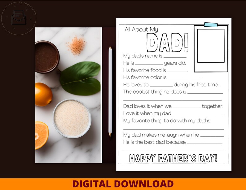 Father's Day Printable: All About My Dad, Instant Download for a ...