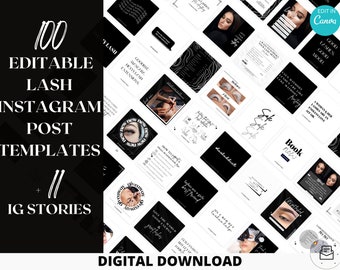 Lash Tech Instagram Templates | 100 Editable Canva Posts and Stories for Beauty Business